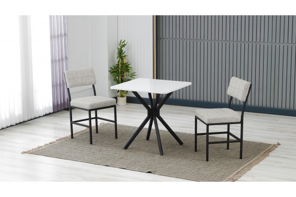 Dubai 2 Sandalyeli Mutfak Masa Takımı – Kompakt Modern Tasarım-70x70 Beyaz - Krem