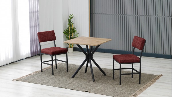 Dubai 2 Sandalyeli Mutfak Masa Takımı – Kompakt Modern Tasarım-70x70 Ceviz- Bordo