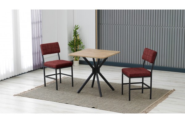 Dubai 2 Sandalyeli Mutfak Masa Takımı – Kompakt Modern Tasarım-70x70 Ceviz- Bordo