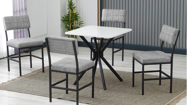 Dubai 4 Sandalyeli Mutfak Masa Takımı – Kompakt Modern Tasarım-70x70 Beyaz - Gri