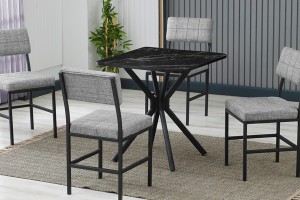 Dubai 4 sandalyeli 70x70 cm Siyah mermer desenli Gri mutfak masa takımı