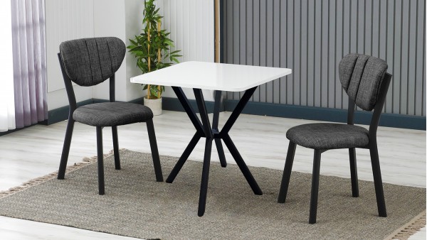 Elma 2 Sandalyeli Mutfak Masa Takımı – Kompakt Modern Tasarım-70x70 Beyaz - Füme