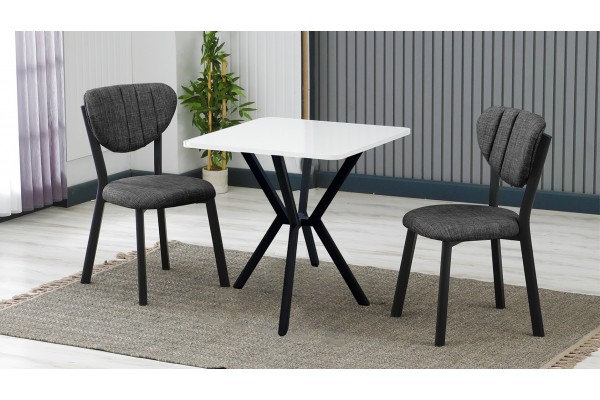 Elma 2 Sandalyeli Mutfak Masa Takımı – Kompakt Modern Tasarım-70x70 Beyaz - Füme