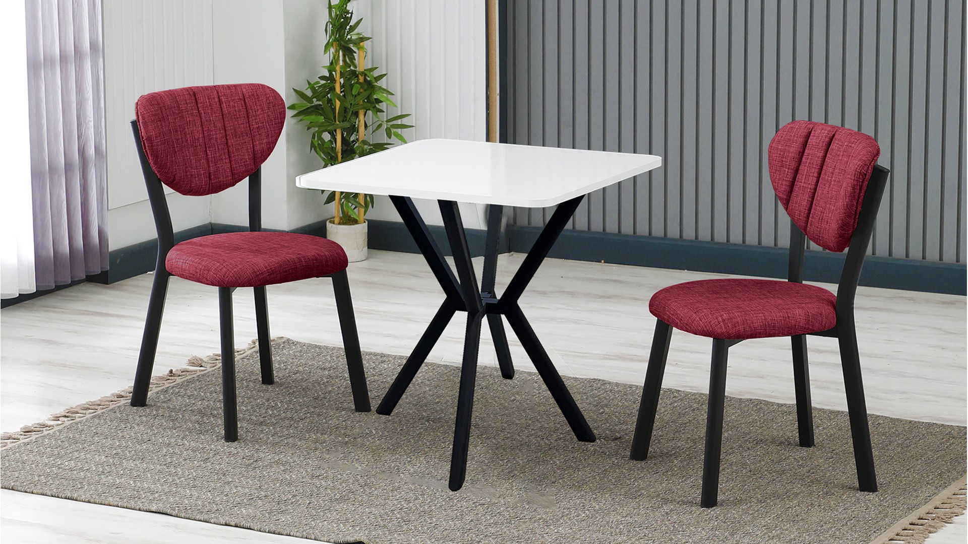 Elma 2 sandalyeli 70x70 cm Beyaz Bordo mutfak masa takımı