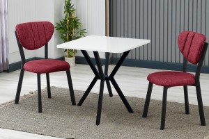 Elma 2 sandalyeli 70x70 cm Beyaz Bordo mutfak masa takımı