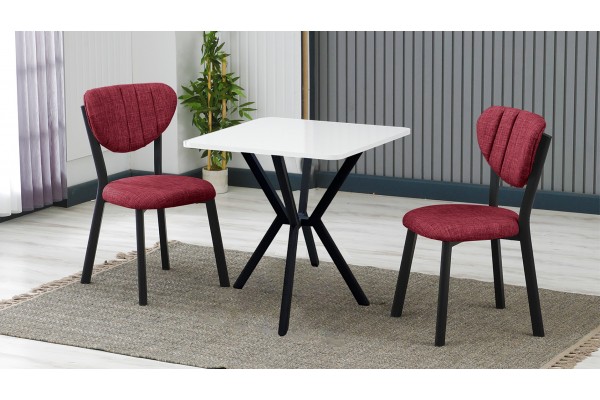 Elma 2 Sandalyeli Mutfak Masa Takımı – Kompakt Modern Tasarım-70x70 Beyaz - Bordo