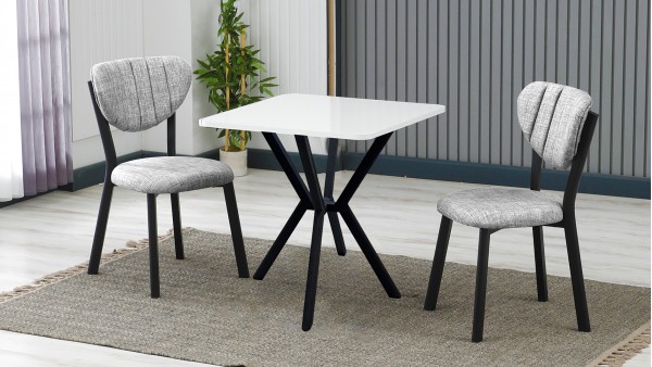 Elma 2 Sandalyeli Mutfak Masa Takımı – Kompakt Modern Tasarım-70x70 Beyaz - Gri