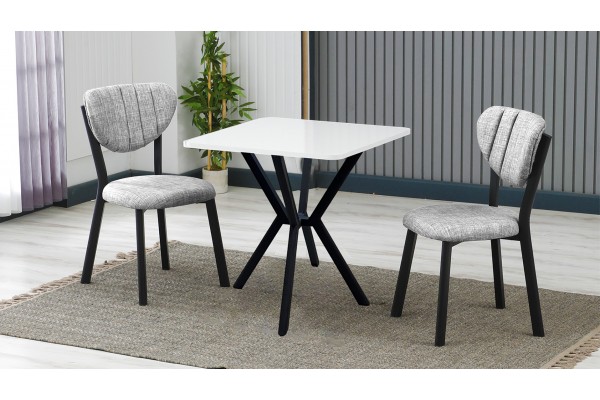 Elma 2 Sandalyeli Mutfak Masa Takımı – Kompakt Modern Tasarım-70x70 beyaz - Gri