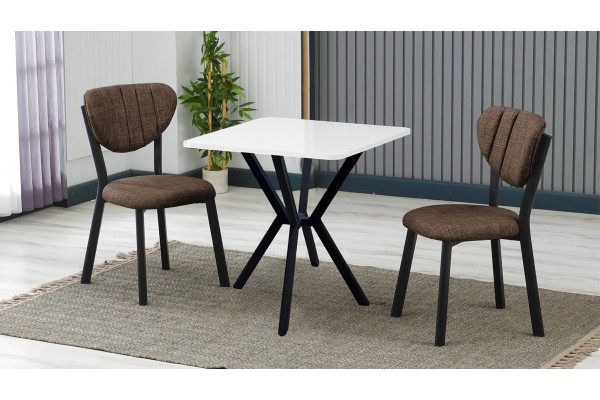 Elma 2 Sandalyeli Mutfak Masa Takımı – Kompakt Modern Tasarım-70x70 Beyaz - Kahve