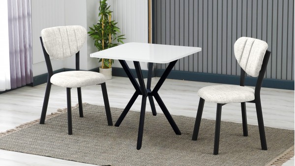 Elma 2 Sandalyeli Mutfak Masa Takımı – Kompakt Modern Tasarım-70x70 Beyaz - Krem