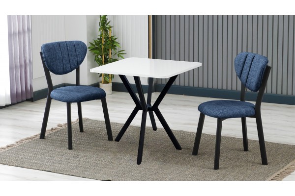 Elma 2 Sandalyeli Mutfak Masa Takımı – Kompakt Modern Tasarım-70x70 Beyaz - Lacivert