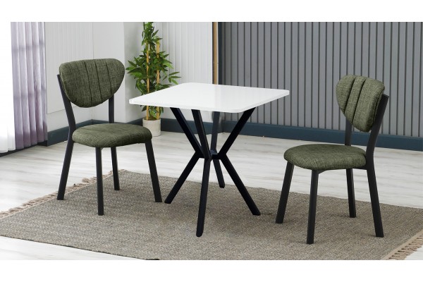 Elma 2 Sandalyeli Mutfak Masa Takımı – Kompakt Modern Tasarım-70x70 Beyaz - Yeşil