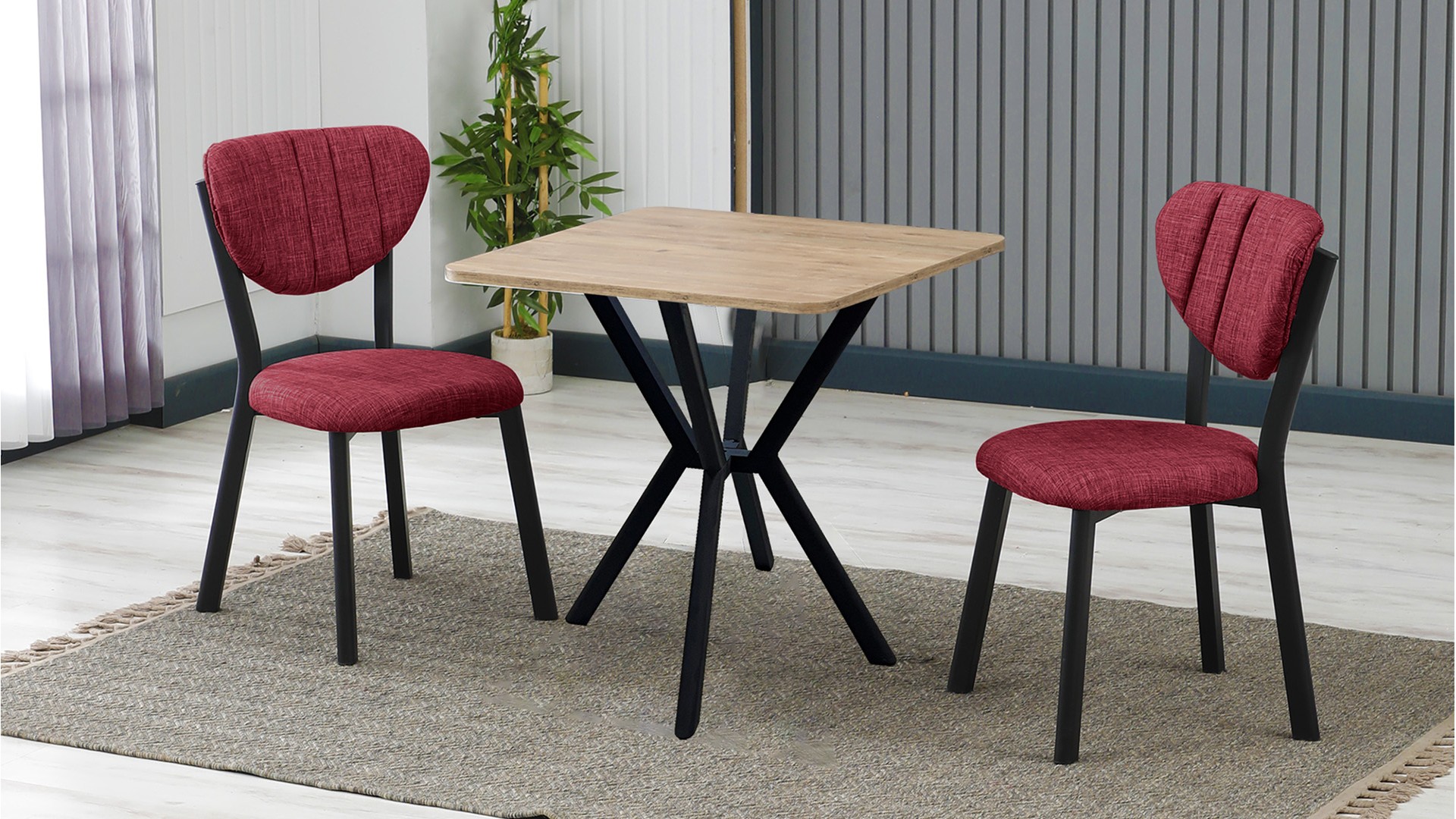 Elma 2 sandalyeli 70x70 cm Ceviz Bordo mutfak masa takımı