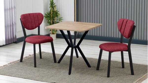 Elma 2 Sandalyeli Mutfak Masa Takımı – Kompakt Modern Tasarım-70x70 Ceviz - Bordo