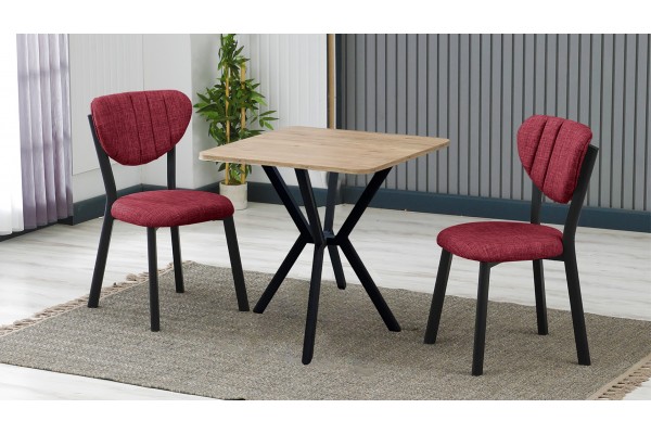 Elma 2 Sandalyeli Mutfak Masa Takımı – Kompakt Modern Tasarım-70x70 Ceviz - Bordo