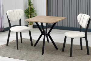 Elma 2 sandalyeli 70x70 cm Ceviz Krem mutfak masa takımı