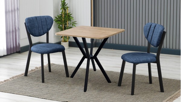 Elma 2 Sandalyeli Mutfak Masa Takımı – Kompakt Modern Tasarım-70x70 Ceviz - Lacivert
