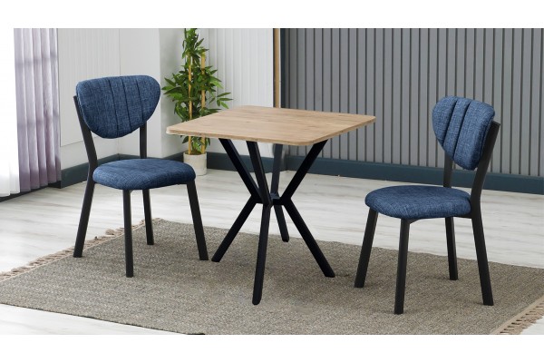Elma 2 Sandalyeli Mutfak Masa Takımı – Kompakt Modern Tasarım-70x70 Ceviz - Lacivert