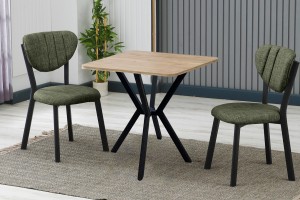 Elma 2 sandalyeli 70x70 cm Ceviz Yeşil mutfak masa takımı