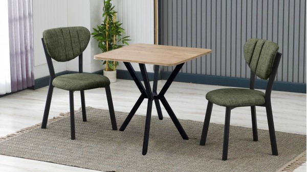 Elma 2 Sandalyeli Mutfak Masa Takımı – Kompakt Modern Tasarım-70x70 Ceviz - Yeşil