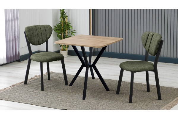 Elma 2 Sandalyeli Mutfak Masa Takımı – Kompakt Modern Tasarım-70x70 Ceviz - Yeşil