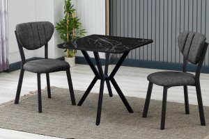 Elma 2 sandalyeli 70x70 cm Siyah mermer desenli Füme mutfak masa takımı