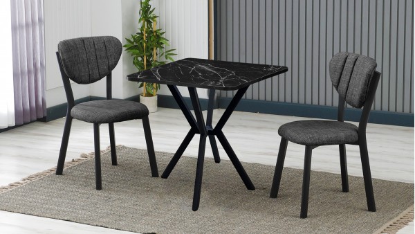 Elma 2 Sandalyeli Mutfak Masa Takımı – Kompakt Modern Tasarım-70x70 Siyah Mermer - Füme
