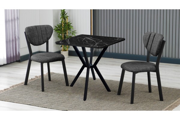 Elma 2 Sandalyeli Mutfak Masa Takımı – Kompakt Modern Tasarım-70x70 Siyah Mermer - Füme