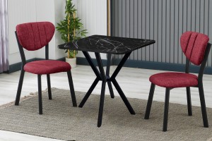 Elma 2 sandalyeli 70x70 cm Siyah mermer desenli Bordo mutfak masa takımı