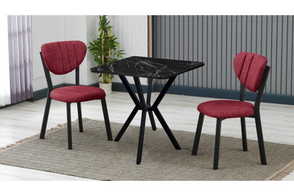 Elma 2 Sandalyeli Mutfak Masa Takımı – Kompakt Modern Tasarım-70x70 Siyah Mermer - Bordo