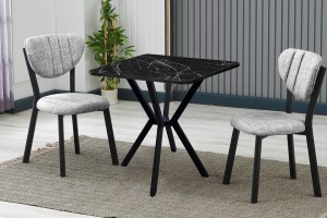 Elma 2 sandalyeli 70x70 cm Siyah mermer desenli Gri mutfak masa takımı