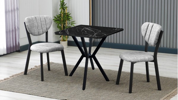 Elma 2 Sandalyeli Mutfak Masa Takımı – Kompakt Modern Tasarım-70x70 Siyah Mermer - Gri