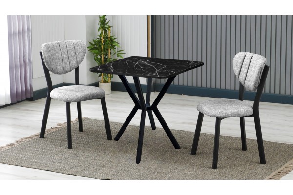 Elma 2 Sandalyeli Mutfak Masa Takımı – Kompakt Modern Tasarım-70x70 Siyah Mermer - Gri