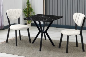 Elma 2 sandalyeli 70x70 cm Siyah mermer desenli Krem mutfak masa takımı