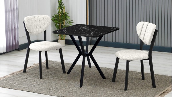 Elma 2 Sandalyeli Mutfak Masa Takımı – Kompakt Modern Tasarım-70x70 Siyah Mermer - Krem