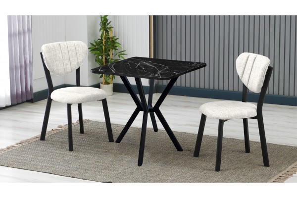 Elma 2 Sandalyeli Mutfak Masa Takımı – Kompakt Modern Tasarım-70x70 Siyah Mermer - Krem