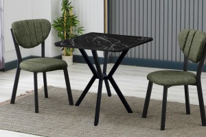 Elma 2 sandalyeli 70x70 cm Siyah mermer desenli Yeşil mutfak masa takımı