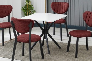Elma 4 sandalyeli 70x70 cm Beyaz Bordo mutfak masa takımı