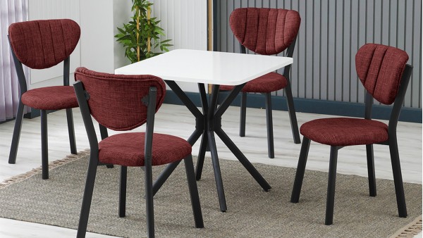 Elma 4 Sandalyeli Mutfak Masa Takımı – Kompakt Modern Tasarım-70x70 Beyaz - Bordo
