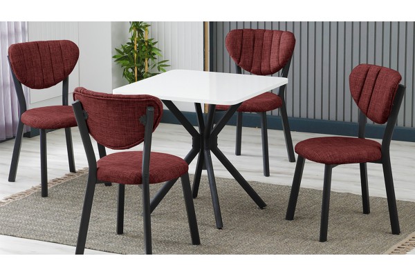 Elma 4 Sandalyeli Mutfak Masa Takımı – Kompakt Modern Tasarım-70x70 Beyaz - Bordo