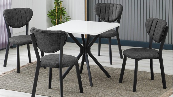 Elma 4 Sandalyeli Mutfak Masa Takımı – Kompakt Modern Tasarım-70x70 Beyaz - Füme