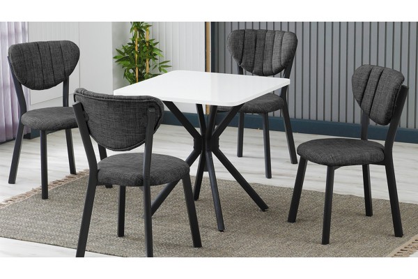 Elma 4 Sandalyeli Mutfak Masa Takımı – Kompakt Modern Tasarım-70x70 Beyaz - Füme