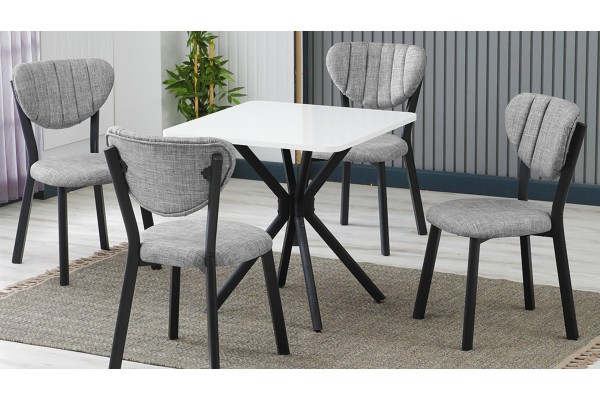 Elma 4 Sandalyeli Mutfak Masa Takımı – Kompakt Modern Tasarım-70x70 Beyaz - Gri