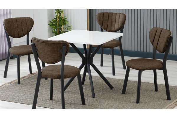 Elma 4 Sandalyeli Mutfak Masa Takımı – Kompakt Modern Tasarım-70x70 Beyaz - Kahve