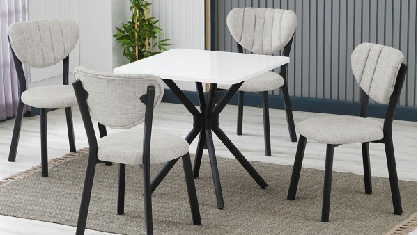 Elma 4 Sandalyeli Mutfak Masa Takımı – Kompakt Modern Tasarım-70x70 Beyaz - Krem