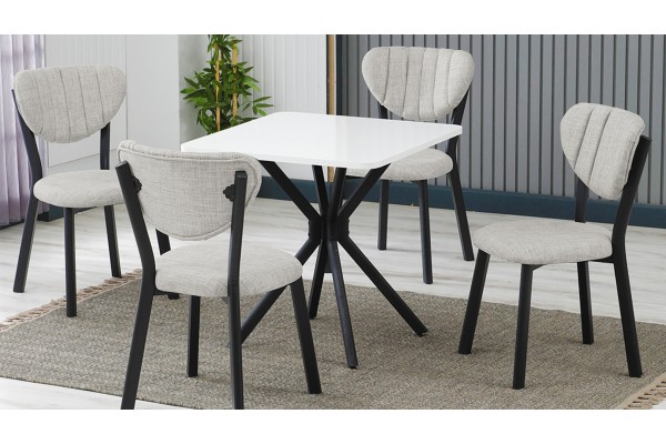 Elma 4 Sandalyeli Mutfak Masa Takımı – Kompakt Modern Tasarım-70x70 Beyaz - Krem