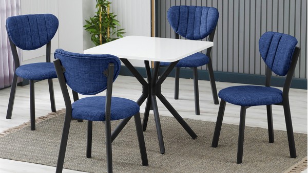 Elma 4 Sandalyeli Mutfak Masa Takımı – Kompakt Modern Tasarım-70x70 Beyaz - Lacivert