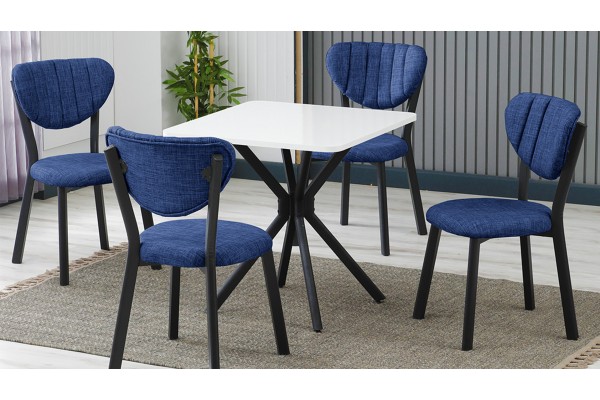 Elma 4 Sandalyeli Mutfak Masa Takımı – Kompakt Modern Tasarım-70x70 Beyaz - Lacivert