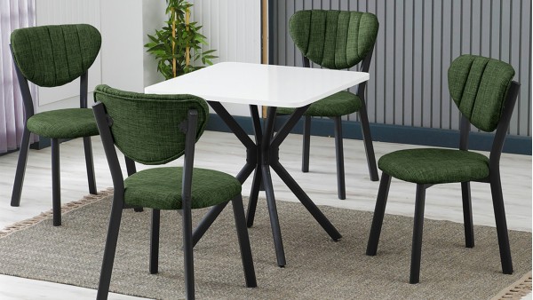 Elma 4 Sandalyeli Mutfak Masa Takımı – Kompakt Modern Tasarım-70x70 Beyaz - Yeşil
