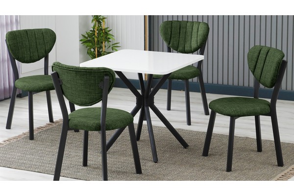 Elma 4 Sandalyeli Mutfak Masa Takımı – Kompakt Modern Tasarım-70x70 Beyaz - Yeşil